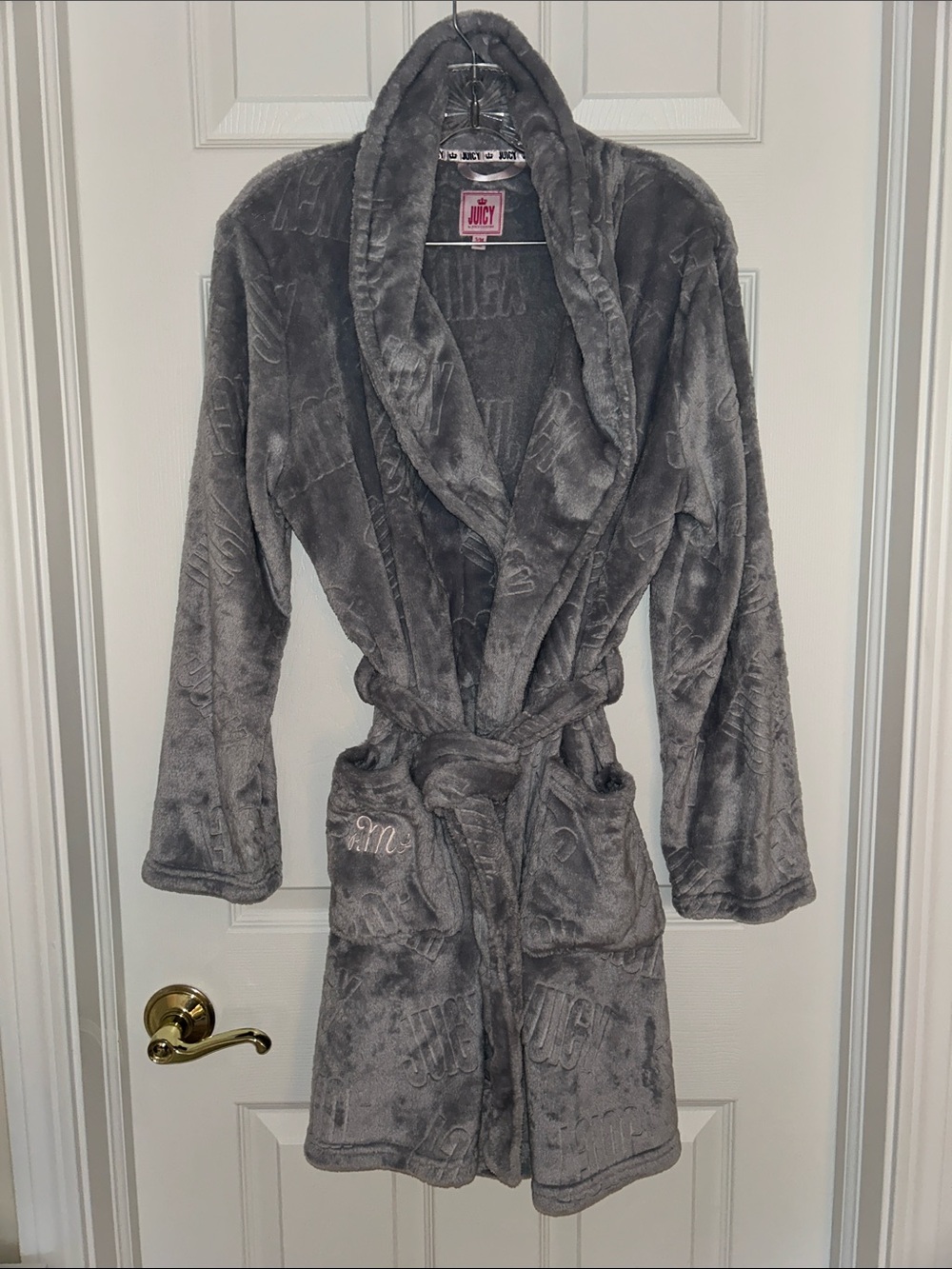 Juicy by Juicy Couture Plush Gray Hooded Robe S/M Monogrammed